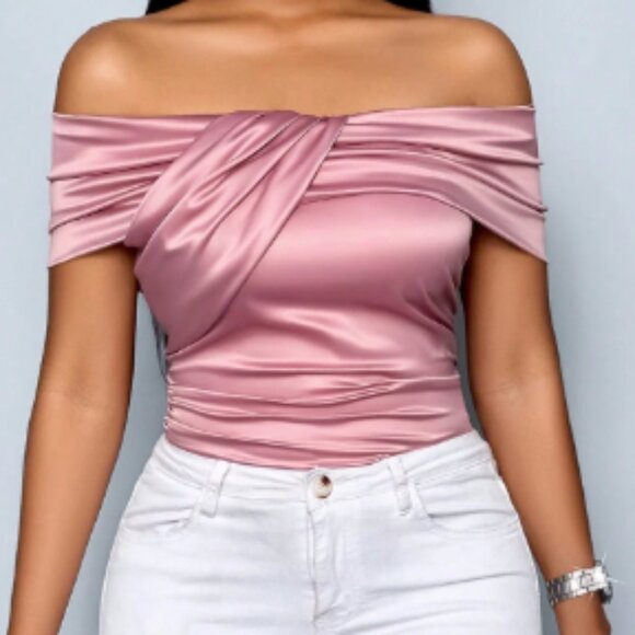 Party Off Shoulder Satin Top - Picture 1 of 4
